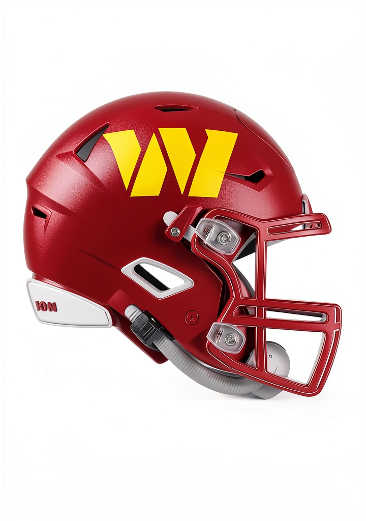 Installing Trends NFL Washington Commanders Neon Helmet Poster on a wooden desk