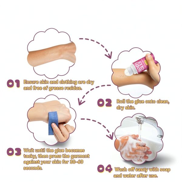 Body Glue for Clothes & Skin 2.54 Oz, Body Adhesive Roll on, Strong Fashion Glue, Sweat Resistant, Water Wash Off for Dancers, Socks, Leotards, Bras, Wigs, Costumes-5