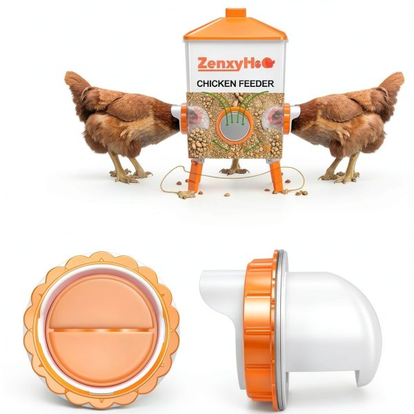 DIY Chicken Feeders No Waste, 4 Ports Poultry Feeder with Hole Saw for Buckets Troughs Orange-3