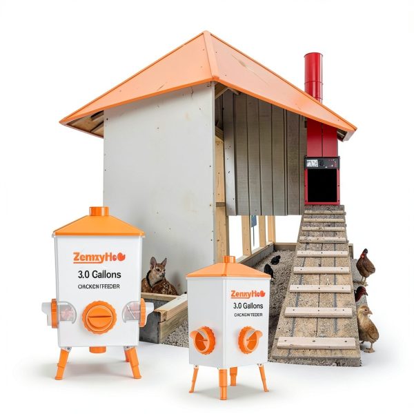 DIY Chicken Feeders No Waste, 4 Ports Poultry Feeder with Hole Saw for Buckets Troughs Orange-7