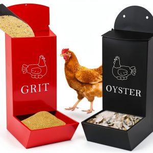 2Pack Chicken Grit Feeder, Metal Oyster Shell Feeder with Lid, Hanging-0
