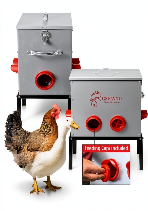Automatic Chicken Feeder 40lb 6 Port Metal Feeder for Poultry-6