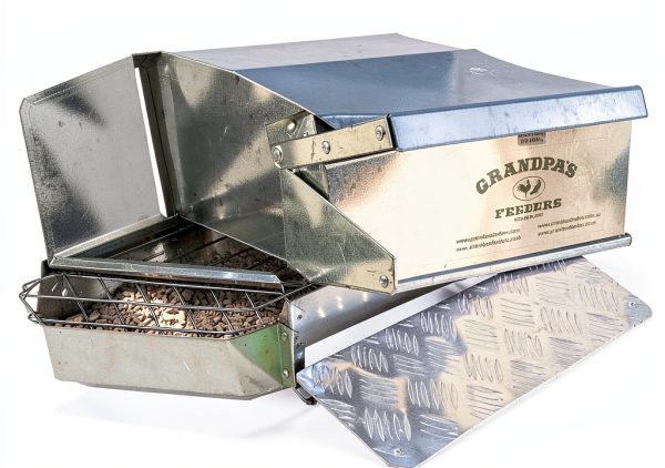 Grandpas Feeders Automatic Chicken Feeder - 20 lbs No Waste Poultry Feeder, Rat Proof & Rodent Proof Treadle Chicken Feeder, Galvanized Steel with Lid, Feeds 6 Chickens up to 10 Days-3