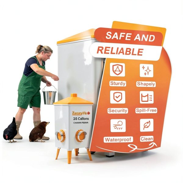 DIY Chicken Feeders No Waste, 4 Ports Poultry Feeder with Hole Saw for Buckets Troughs Orange-4